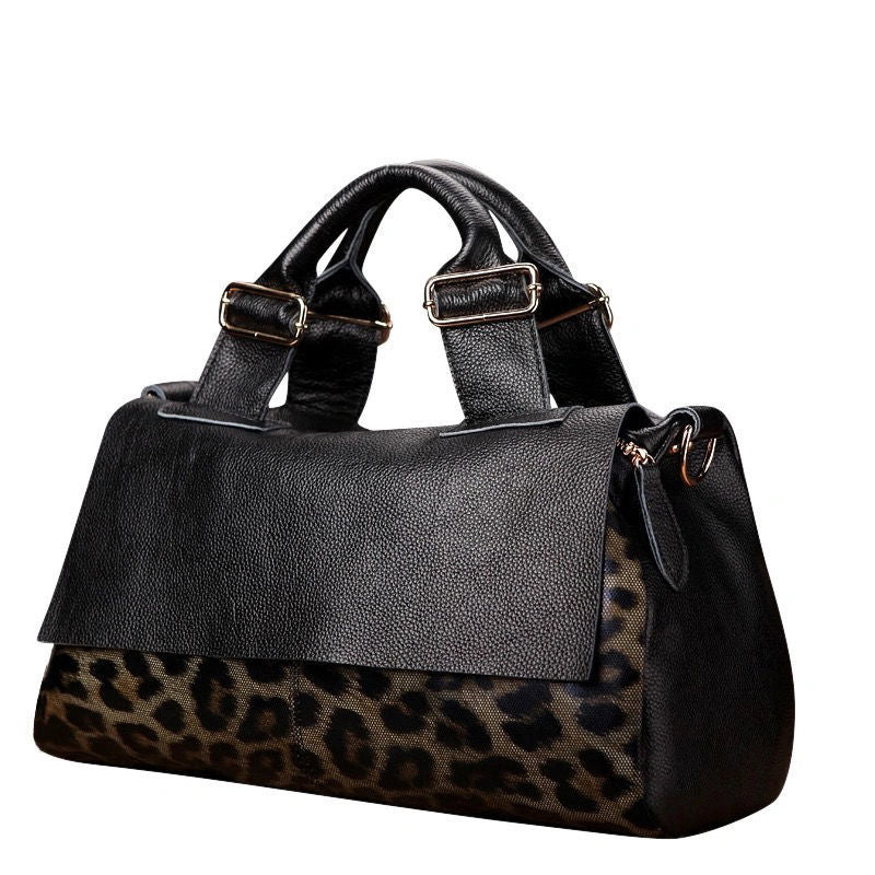 Genuine Leather Large Capacity Handbag Women's Bag Fashion Leopard Print Tote Bag Soft